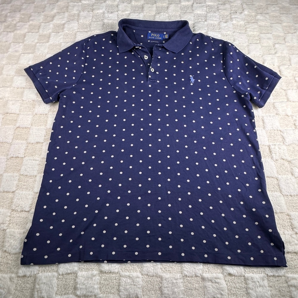 Polo Ralph Lauren Navy Blue Polka Dot Custom Slim Fit Polo Shirt Large